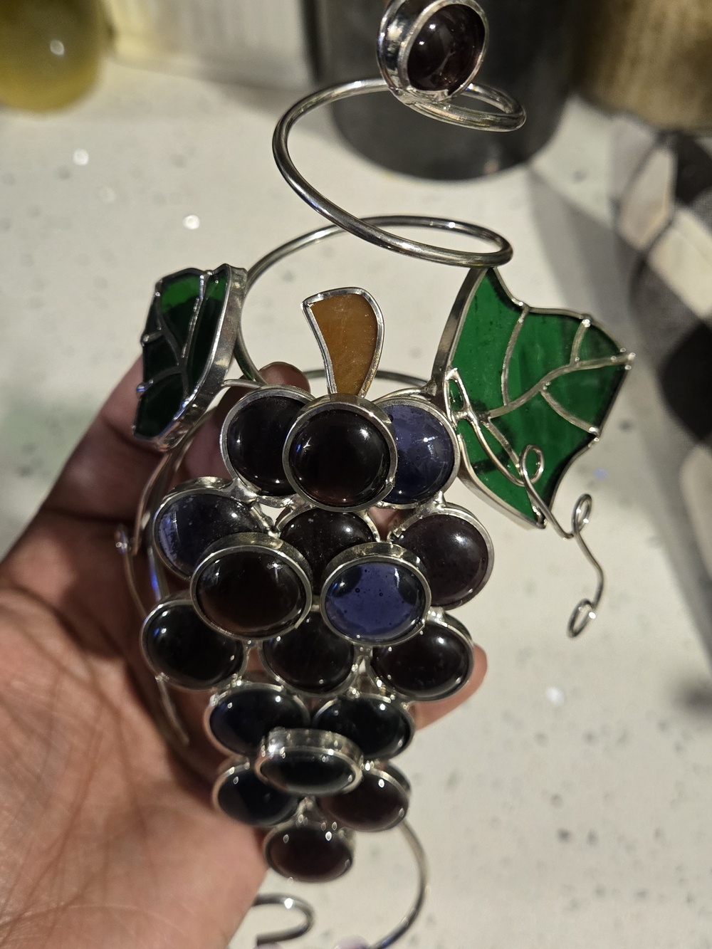 Stained Glass and Wire Grape Bunch Wine Bottle Topper - Picture 6 of 8